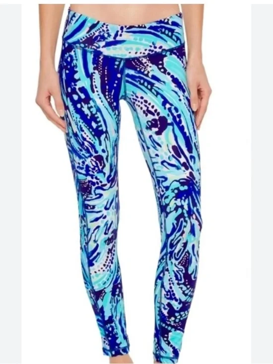 Lilly Pulitzer Blue & Aqua Swirl Print Leggings Luxletic Weekender Crash Bash - Picture 9 of 9